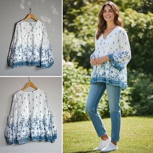 Floral Boho Peasant Blouse XXL Janasya